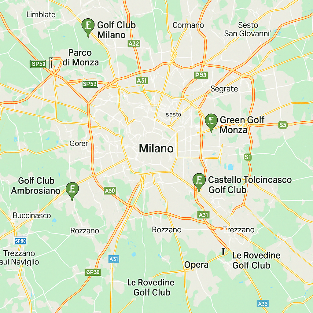 Mappa dei principali campi da golf a Milano